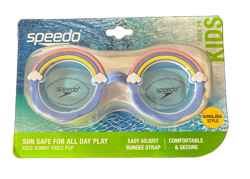 Speedo Kids Sunny Vibes Pop Rainbow Swimming Goggles Ages 3-6 UV Protection New
